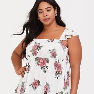 Torrid Ivory Floral Gauzed Smocked Babydoll Top